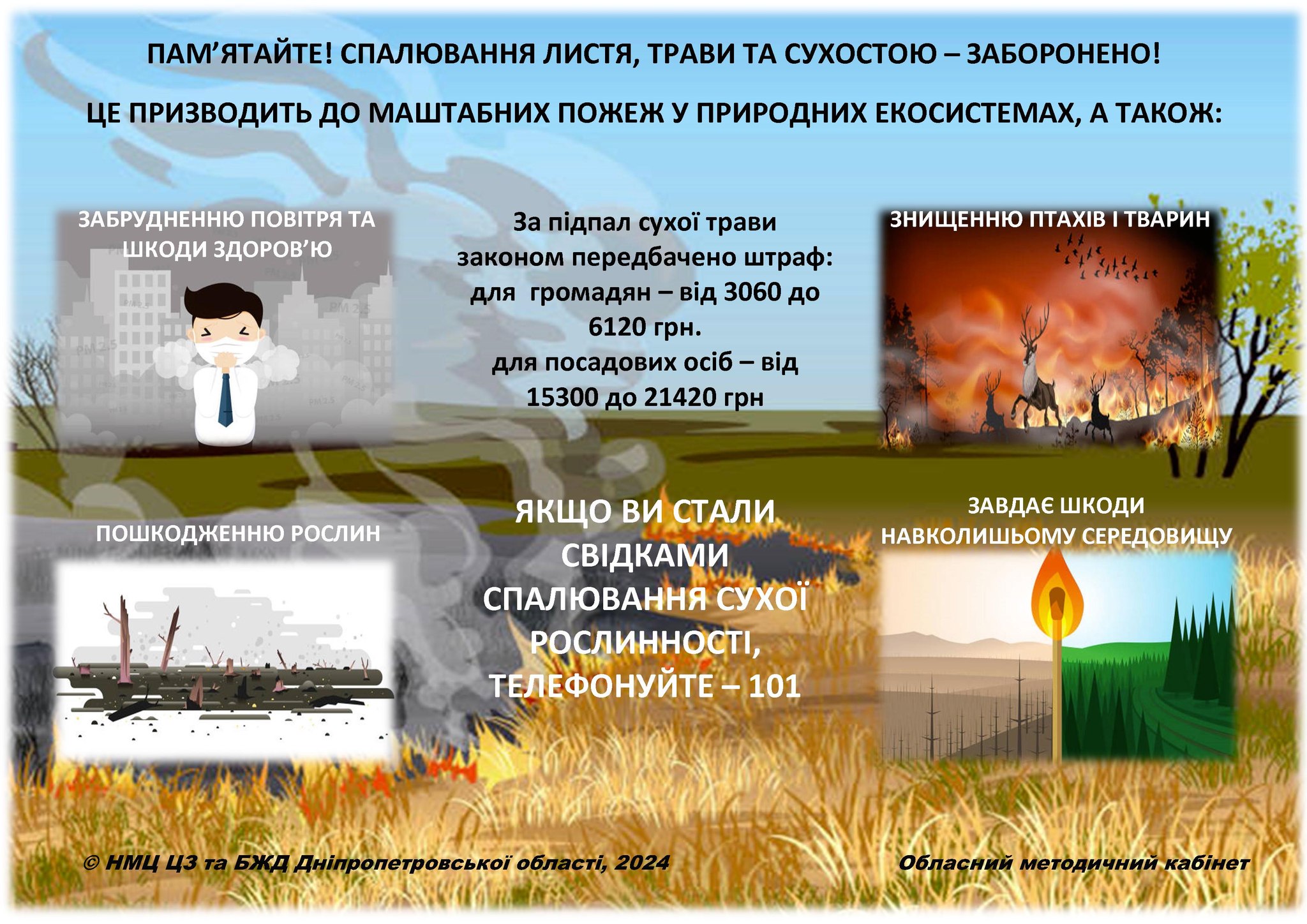 Правила безпеки під час весняних канікул. Панічна атака. Спалювання листя, трави та сухостою заборонено!
